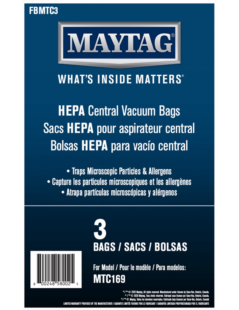 HEPA Microfilter Bags for Maytag® Central Vacuum 3Pack FBMTC3